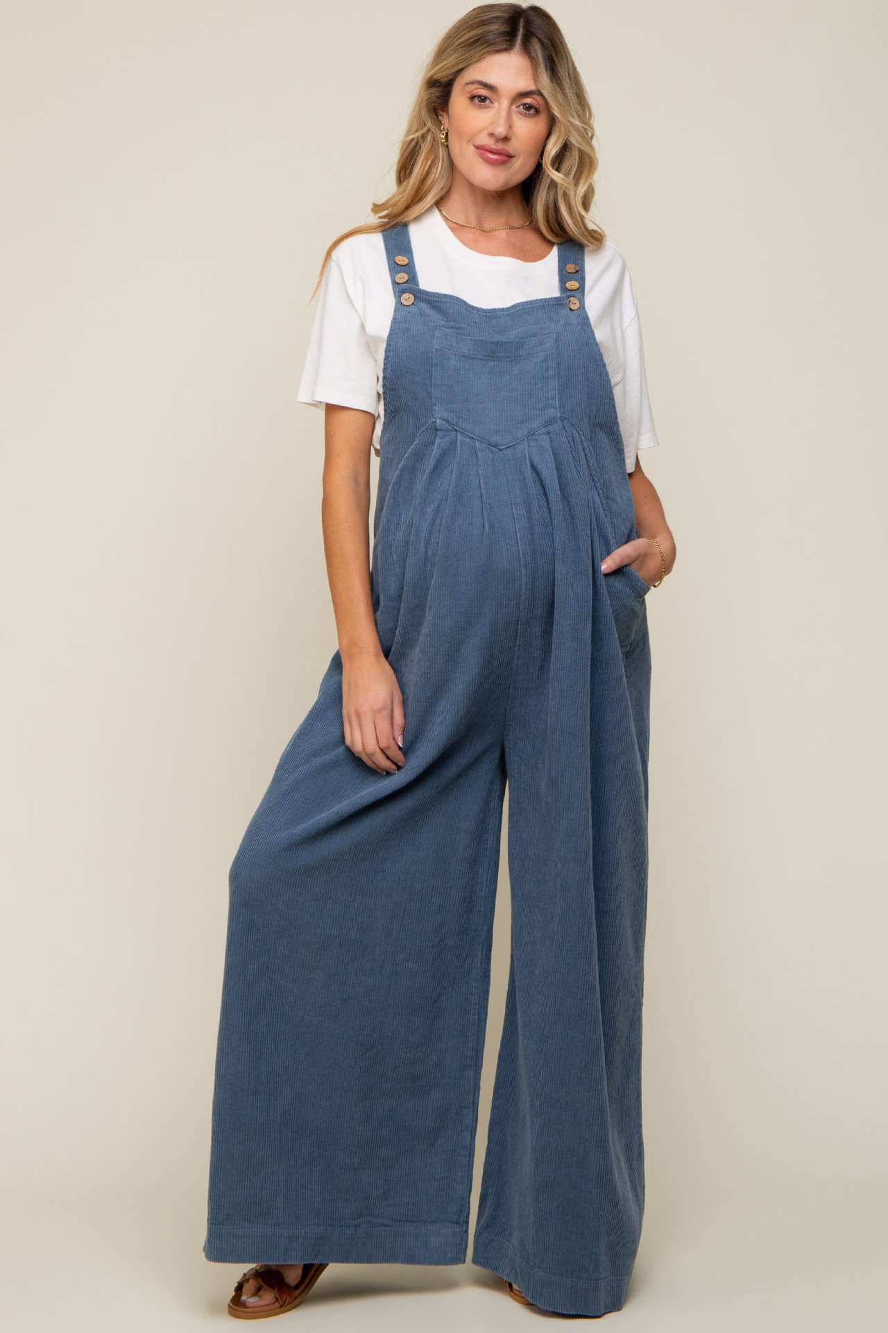 Adjustable Button Wide-Leg Solid Color Overalls Loose Casual Jumpsuit