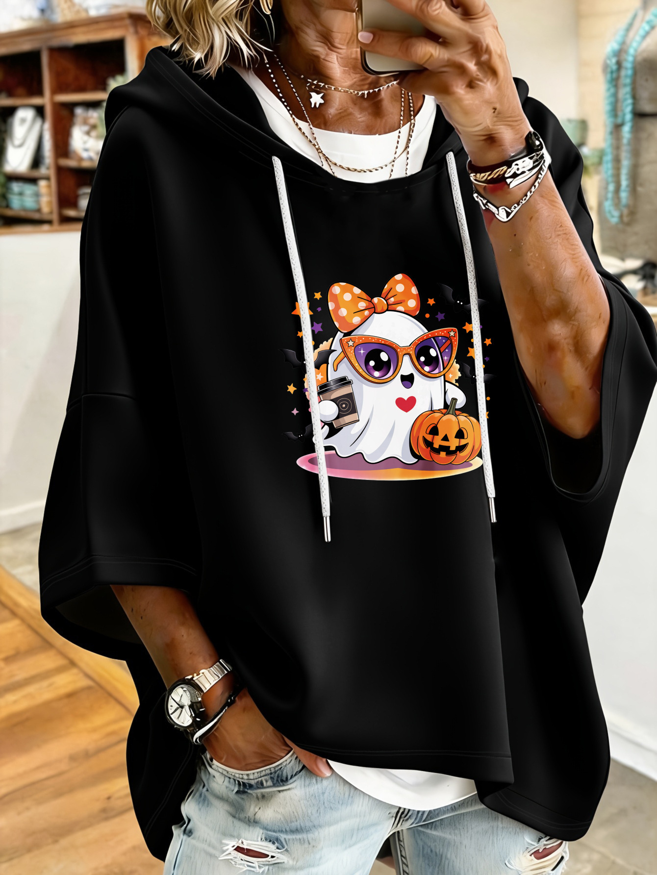Women's Halloween Skull Pumpkin Print Casual Sweatshirt