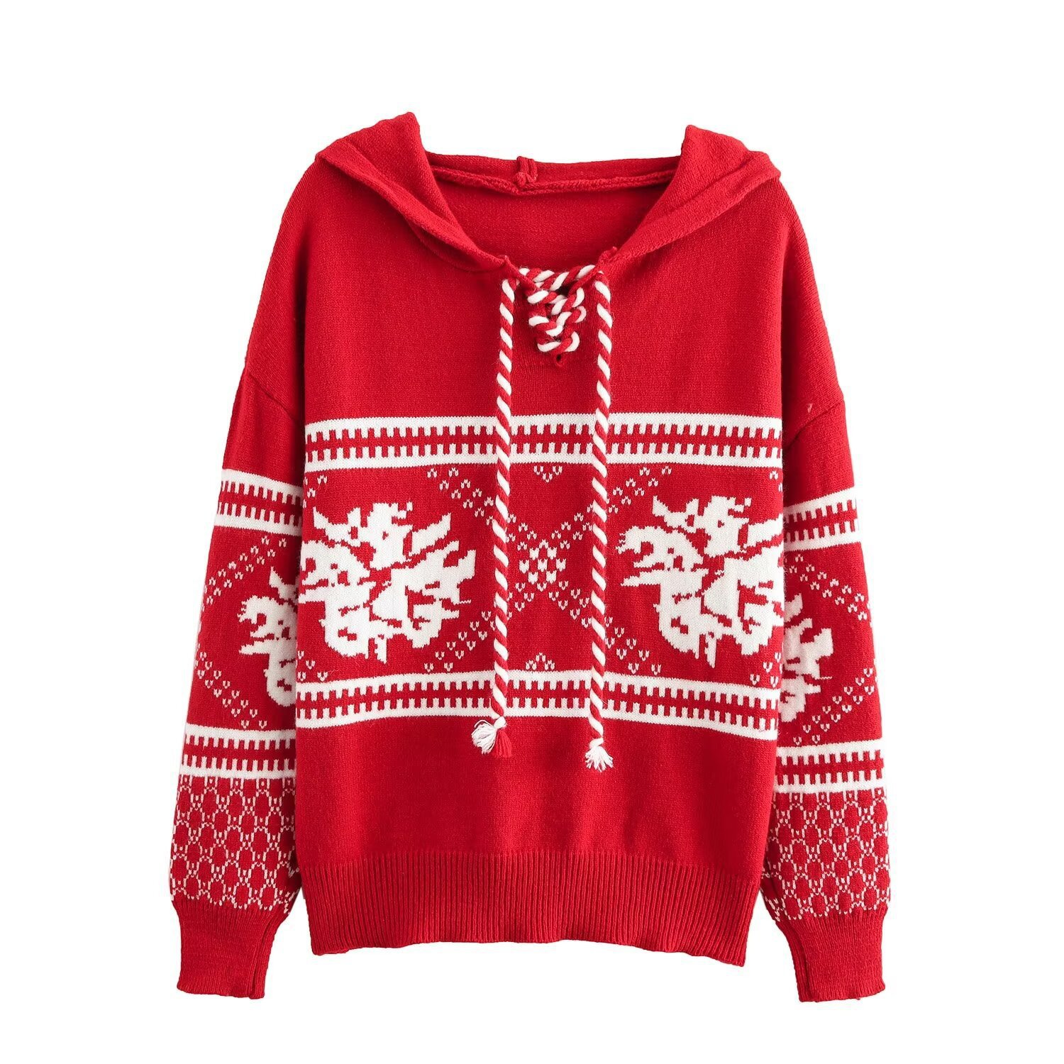 Women's Streetwear Jacquard Knit Hoodie Pullover