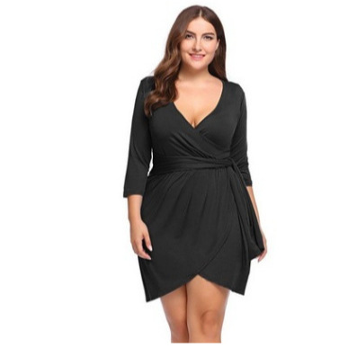 Women's Solid Color Elastic Waist Pullover Midi Dress V-Neck Short Sleeve