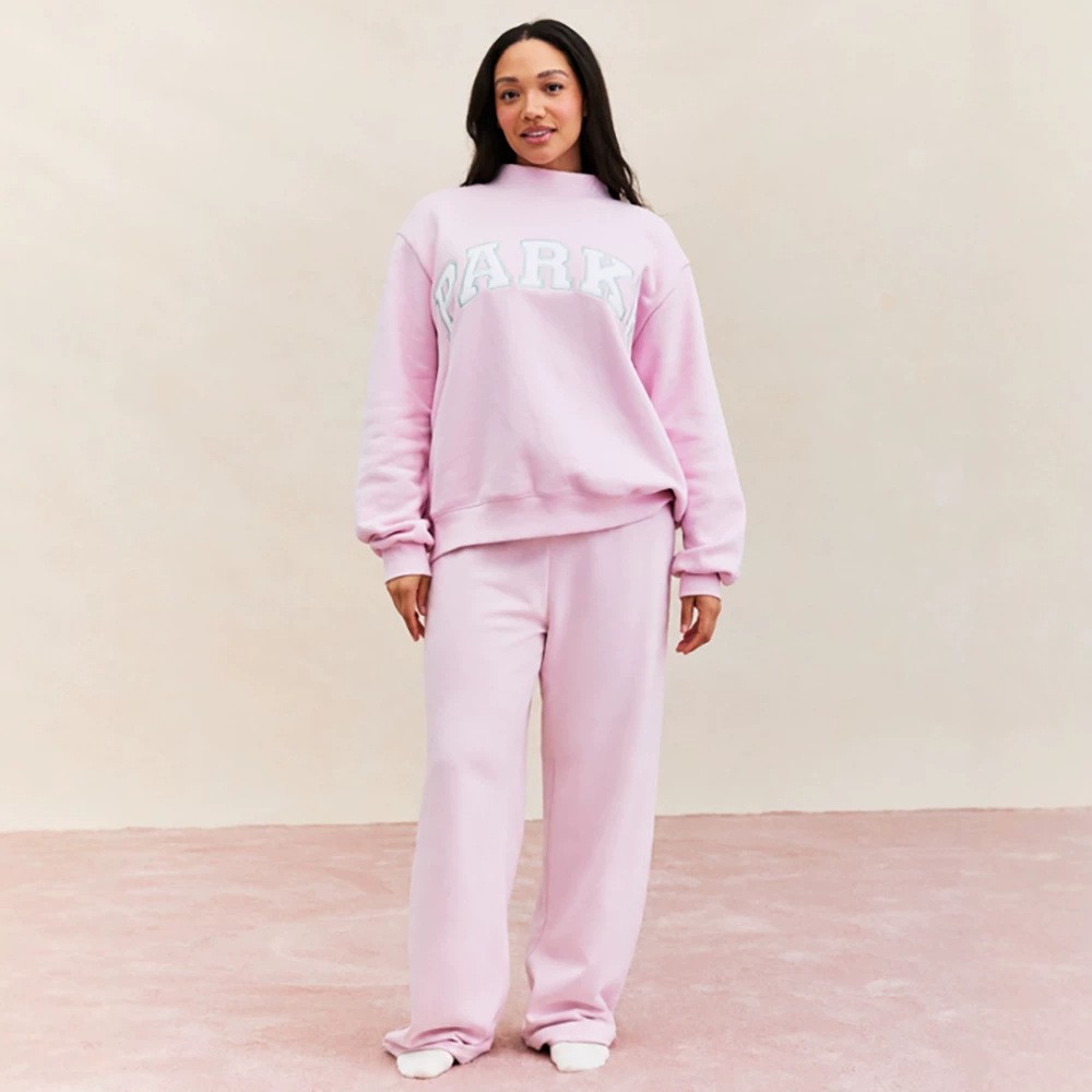 Embroidered Letter Turtleneck Long Sleeve Loose Sweatshirt & Pants Set