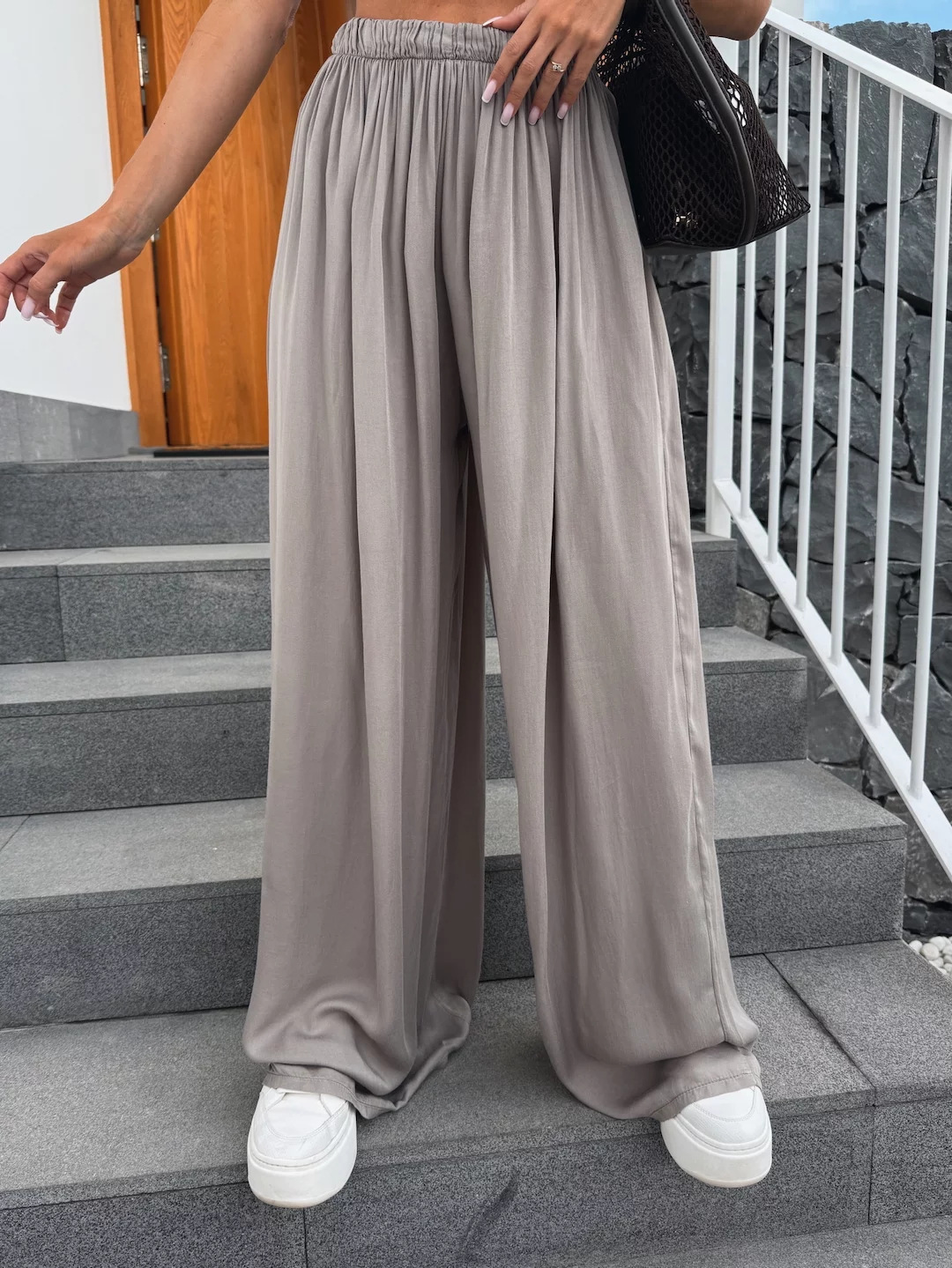 Women's High-Waist Wide-Leg Pants Solid Color Loose Flowy