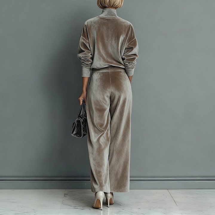 Women's Knit Long-Sleeve Top & Wide-Leg Pants Set