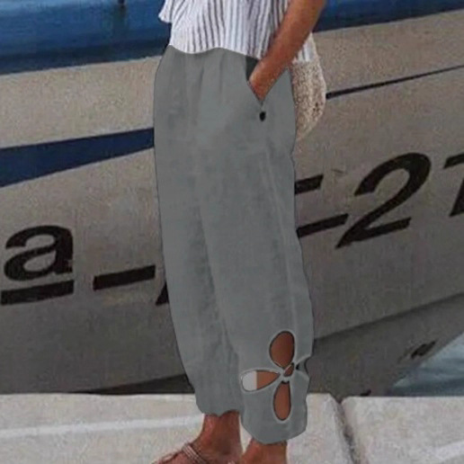 Women's Solid Color Pocket Cutout Loose Casual Pants