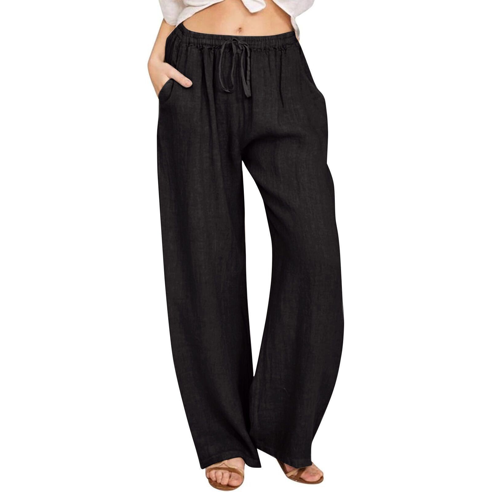 Women's Plus Size Wide-Leg Pants with Elastic Waist