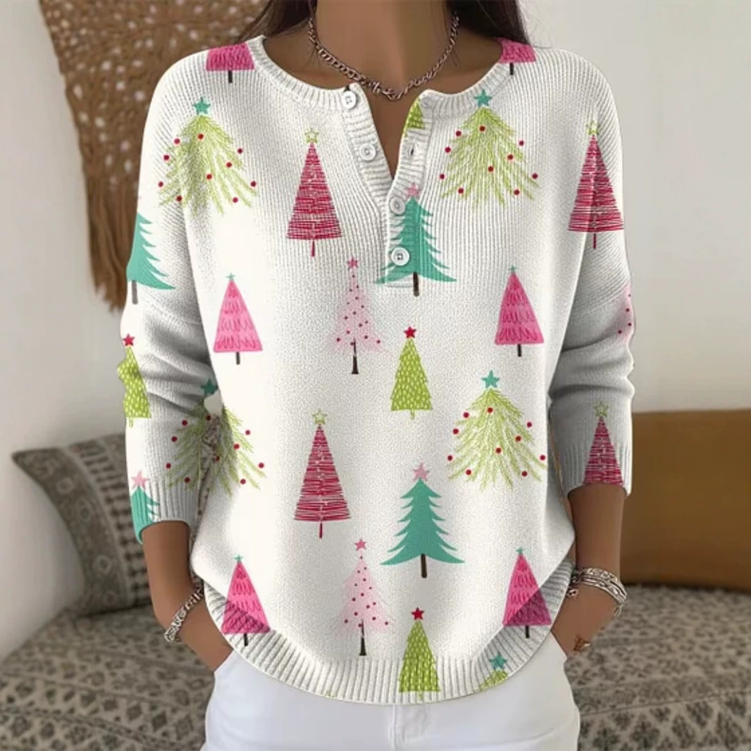 Women's Tree Leaf Floral Print Buttoned Casual Sweatshirt