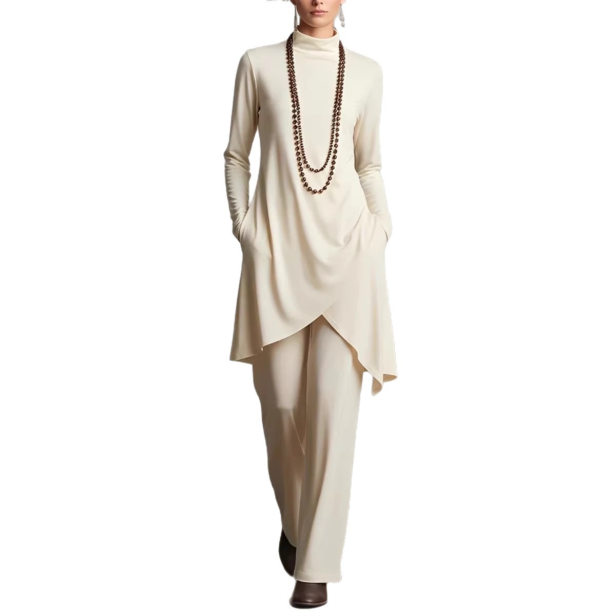 Women's Long-Sleeve T-Shirt and Pants Two-Piece Set, Solid Color