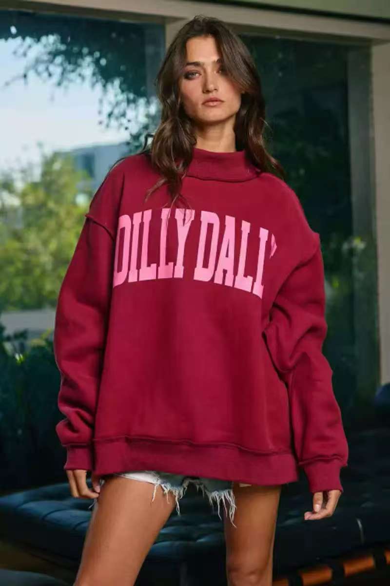 Women's Letter Print Crewneck Long Sleeve Loose Fit Sweatshirt
