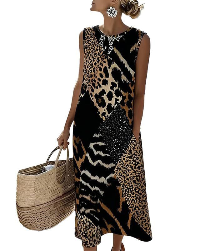 Women's Floral Leopard Print Ruched Midi Dress