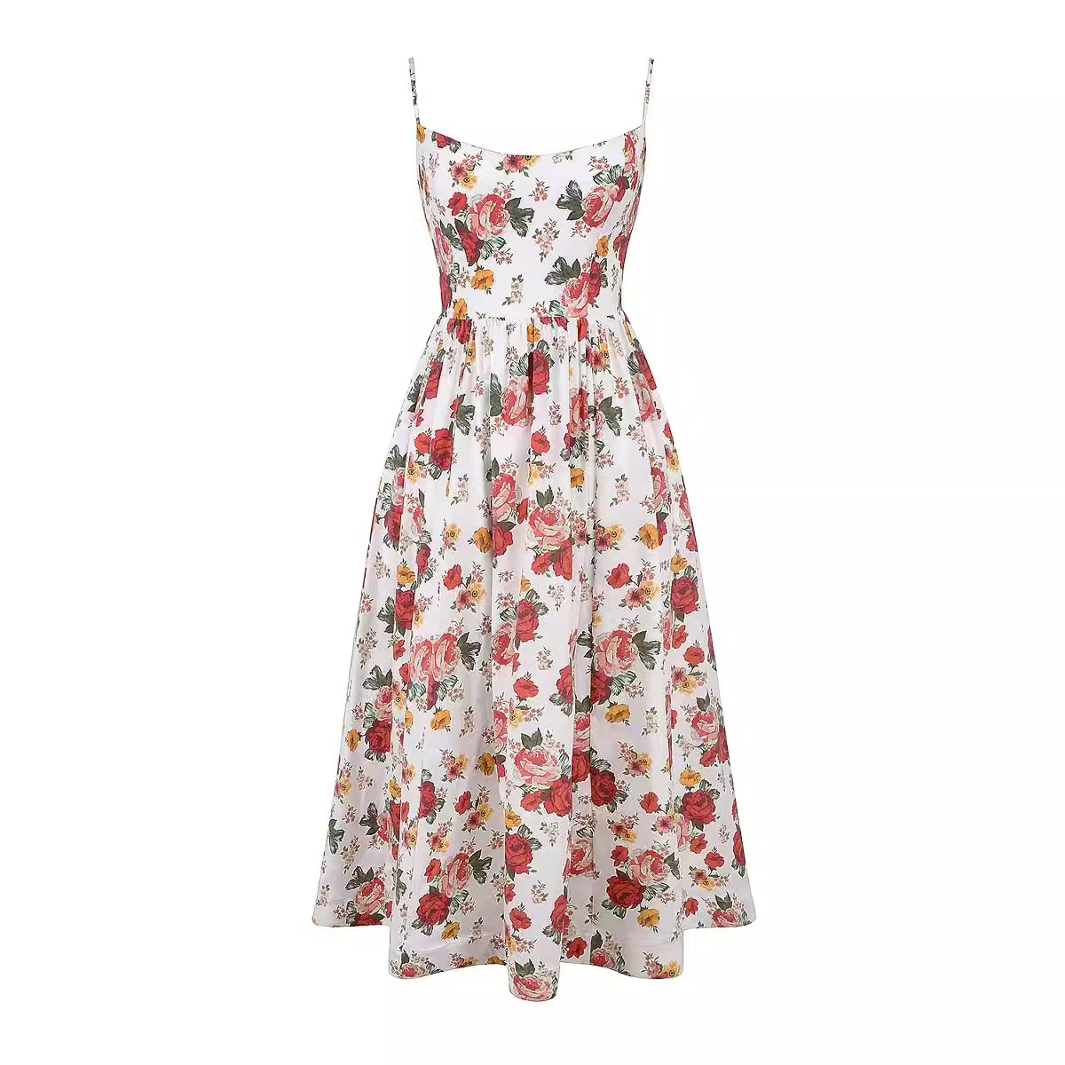 Women's Sleeveless Backless Floral Print Maxi Dress