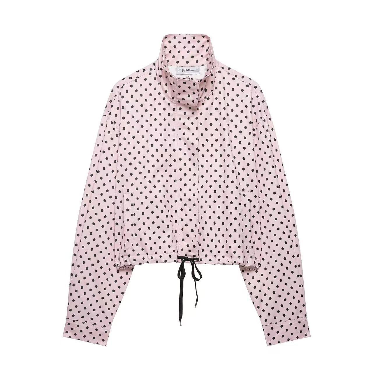 Polka Dot Zip-Up Jacket Casual Stand Collar