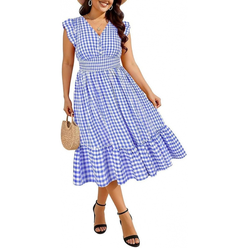 Women's Plus Size V-Neck Boho Floral Midi Dress