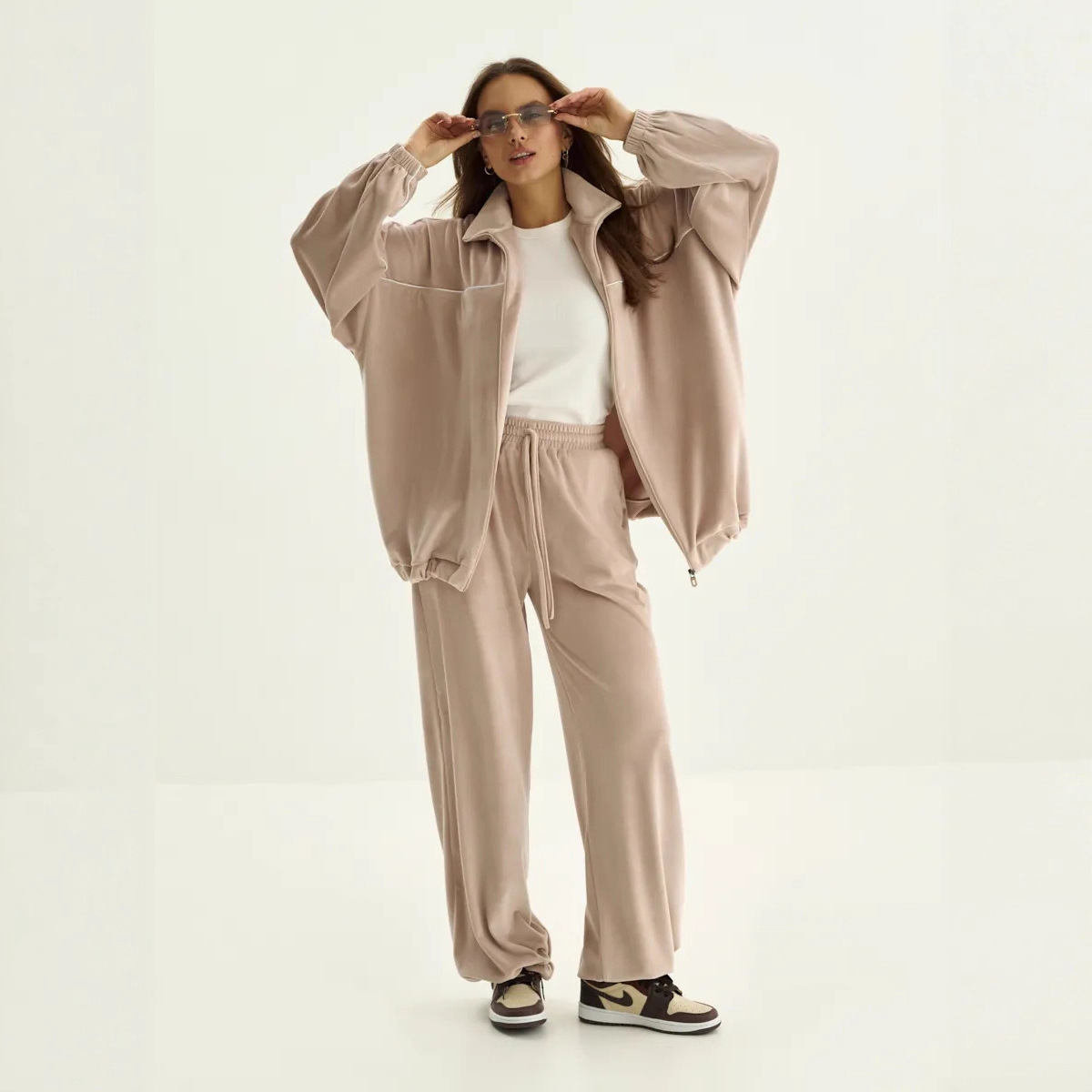 Women's Casual Long Sleeve Zip-Up Collared Tracksuit Set