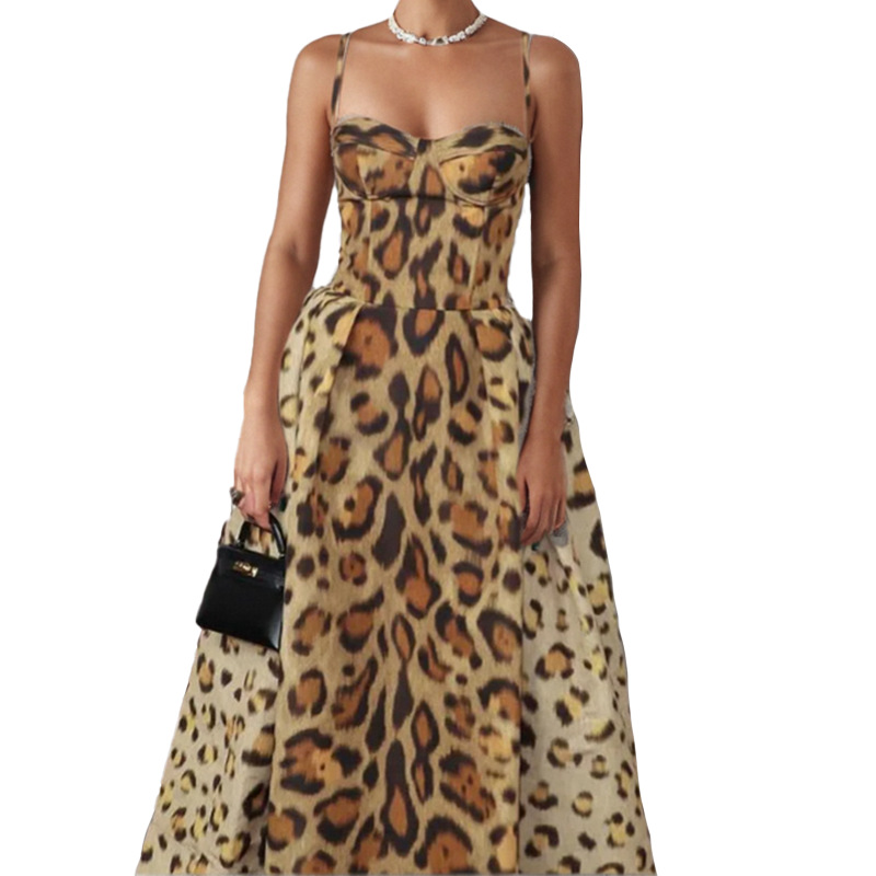 Sexy Leopard Print Sleeveless A-Line Dress with Waist