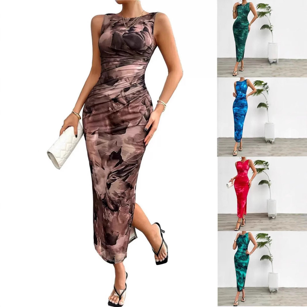 Sleeveless Bodycon Midi Dress Geometric Print