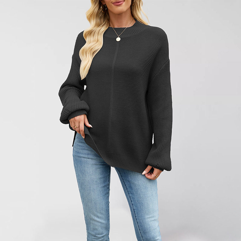 Women's Knit Solid Half Turtleneck Loose Pullover Sweater