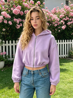 Women's Solid Color Hooded Zip-Up Fleece Jacket
