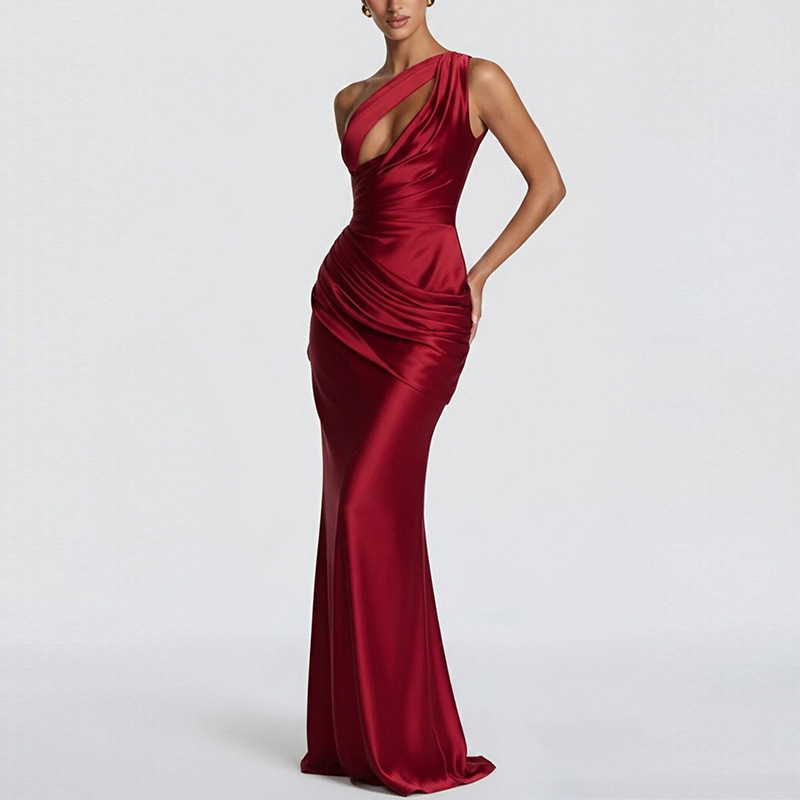 Women's Summer Slim Fit Solid Color Open Back Cutout Ruched Elegant French Dress