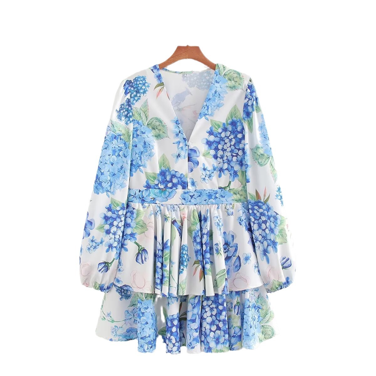 Women's V-Neck Floral Print Long Sleeve Midi Dress