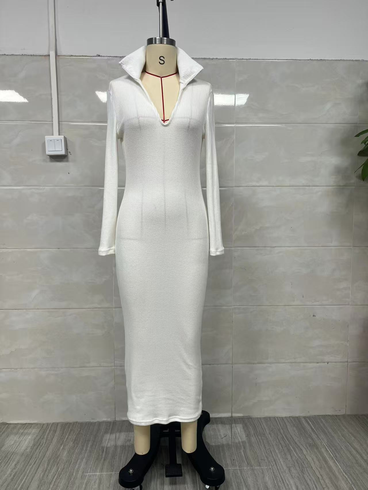 Women's Slim Fit Belted Midi Bodycon Dress High Neck Long Sleeve Knit
