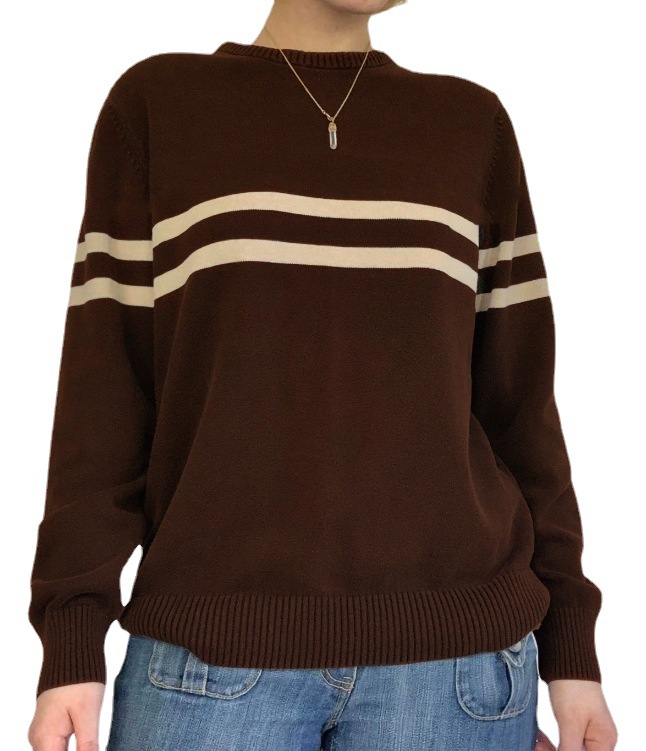 Striped Crewneck Long Sleeve Knit Sweater