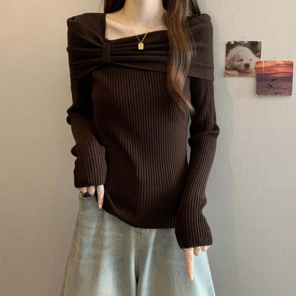 Off-Shoulder Bow Knit Sweater for Women