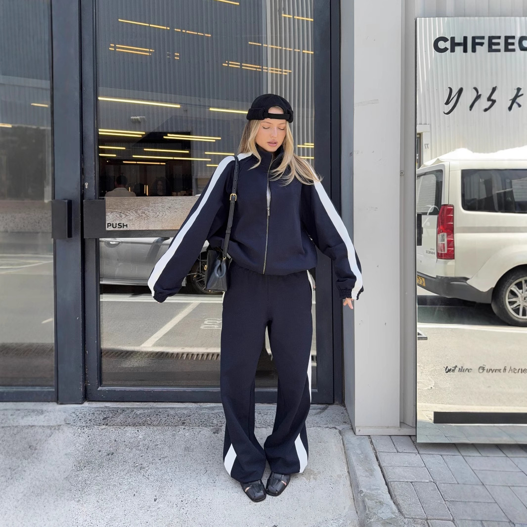 Women's Color-Block Long-Sleeve Sweatshirt & Pants Casual Set