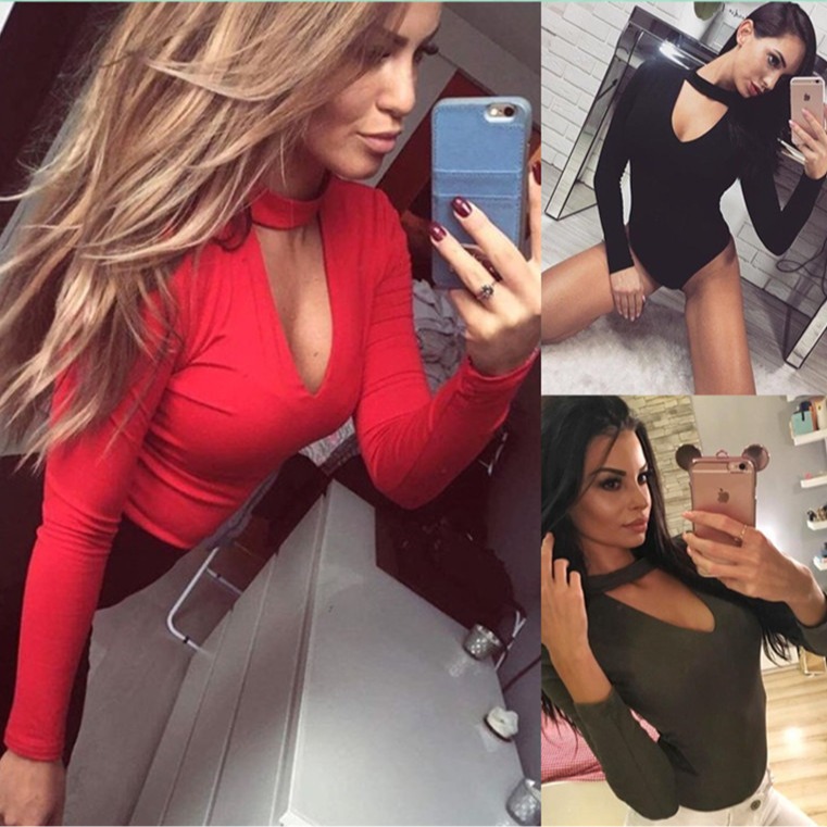 Women's Choker V-Neck Bodycon Jumpsuit Slim Fit Romper