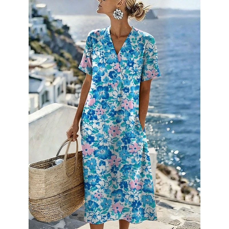 Women's Swirl Polka Dot Print Pleated Midi Dress