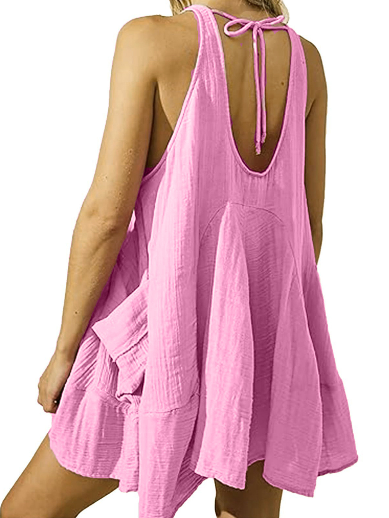 Women's Solid Color Sleeveless A-Line Midi Dress with Pockets