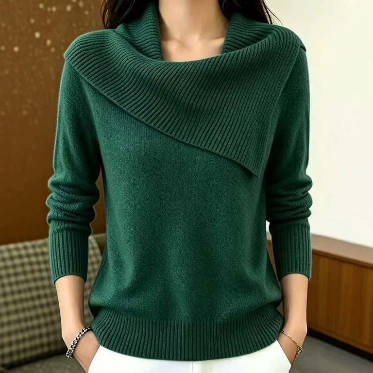 Women's Retro Collared Knit Sweater Loose Fit Pullover