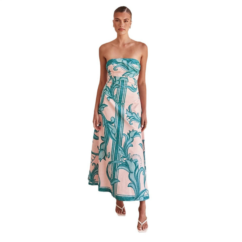 Women's Sleeveless Printed Bodycon Midi Dress with High Waist