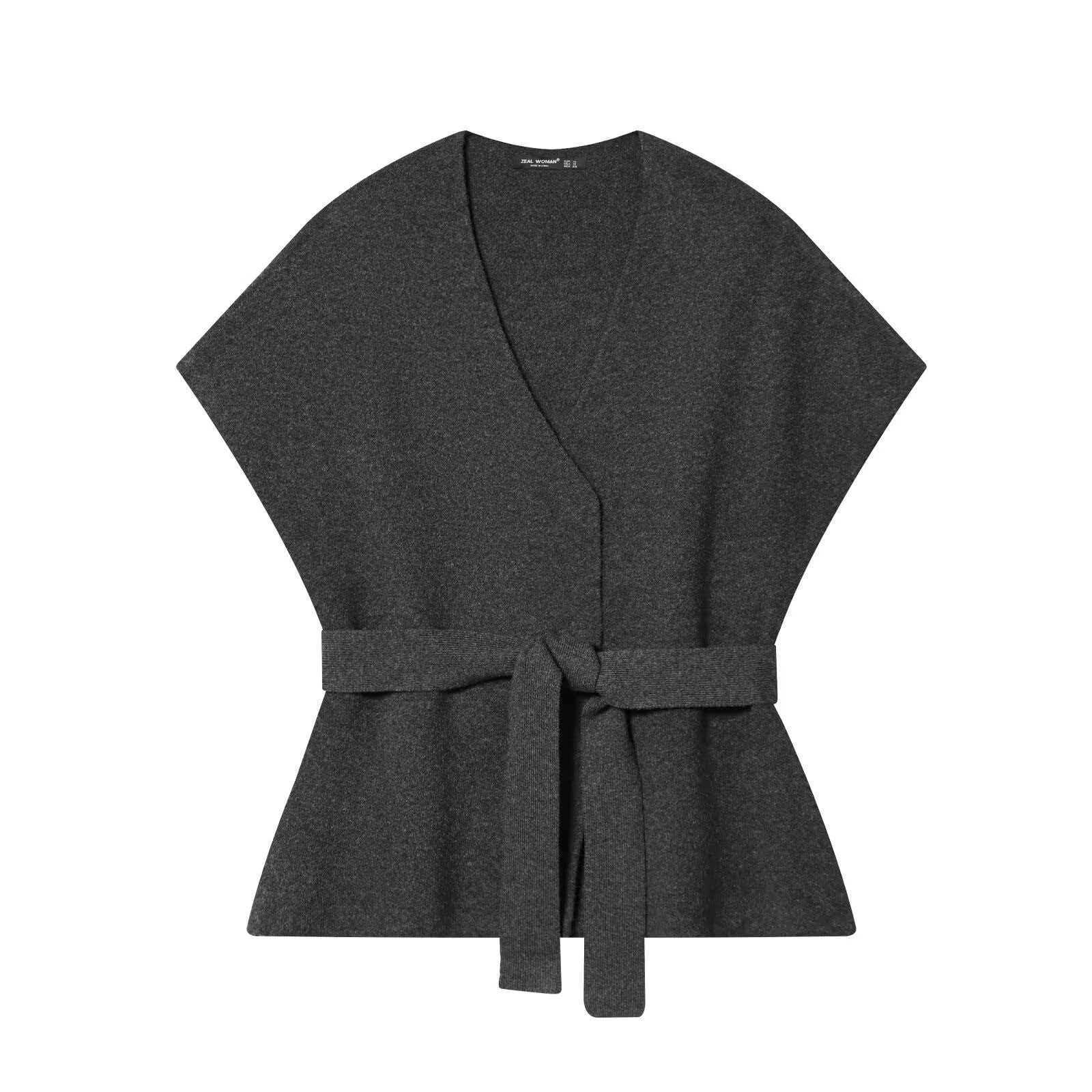 Dark Gray V-Neck Knit Two-Piece Skirt Set