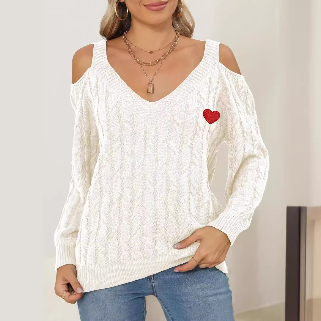 Women's Deep V Off-Shoulder Loose Knit Sweater