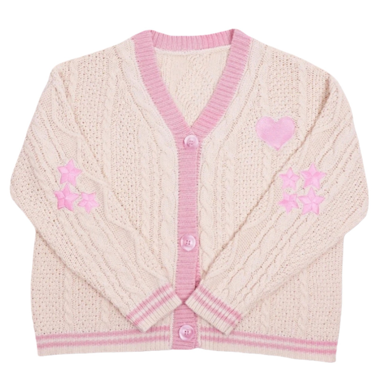 V-Neck Star Embroidered Button-Front Cardigan Sweater