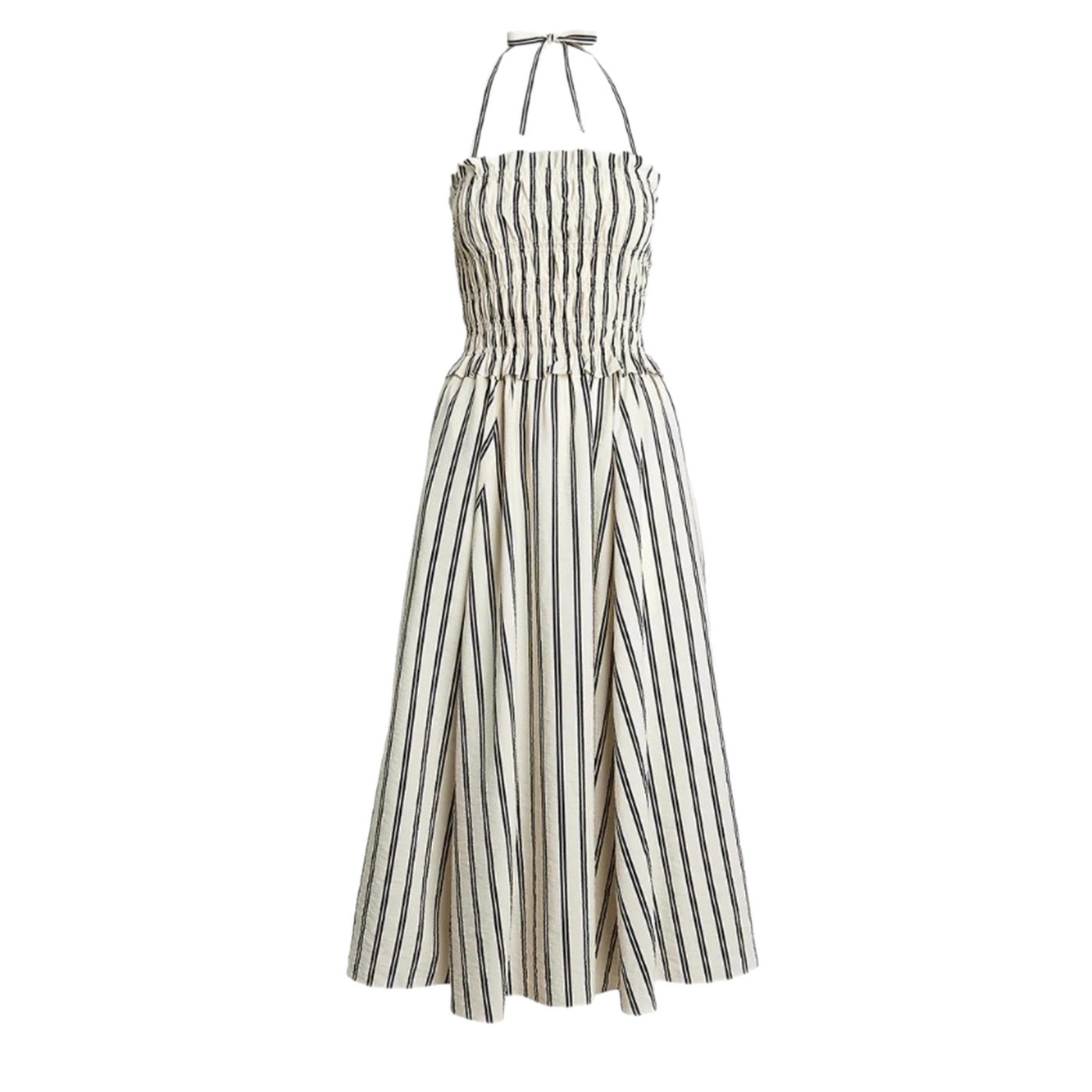 Women's French Striped Off-Shoulder Halter Sleeveless Waist-Cinching Slimming Dress