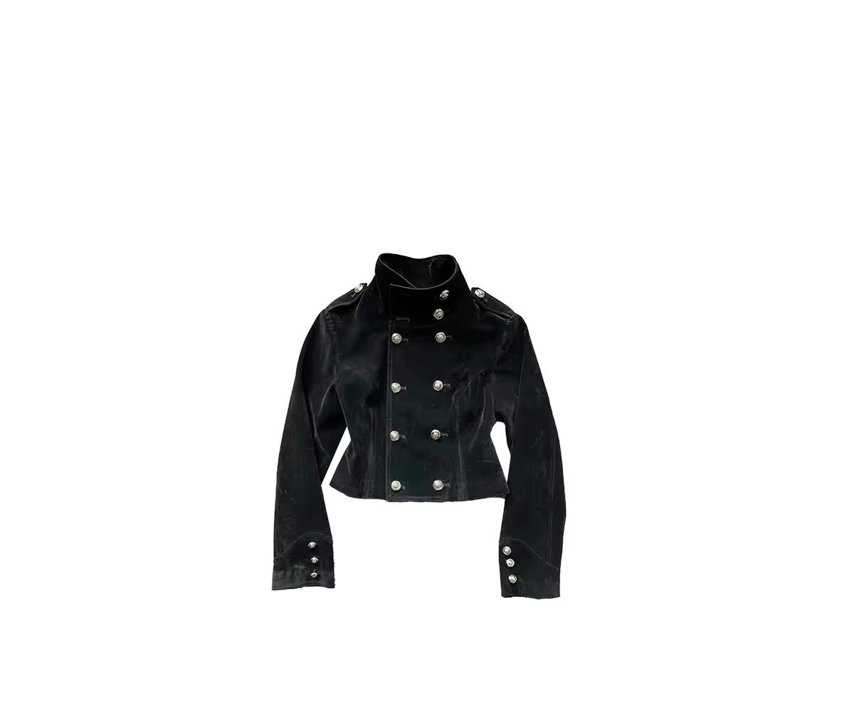 Women's Double-Breasted Tweed Jacket with Stand Collar