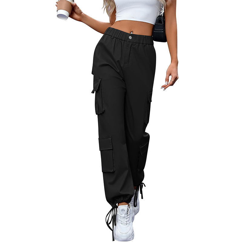 High-Waist Wide-Leg Cargo Pants with Eight Pockets