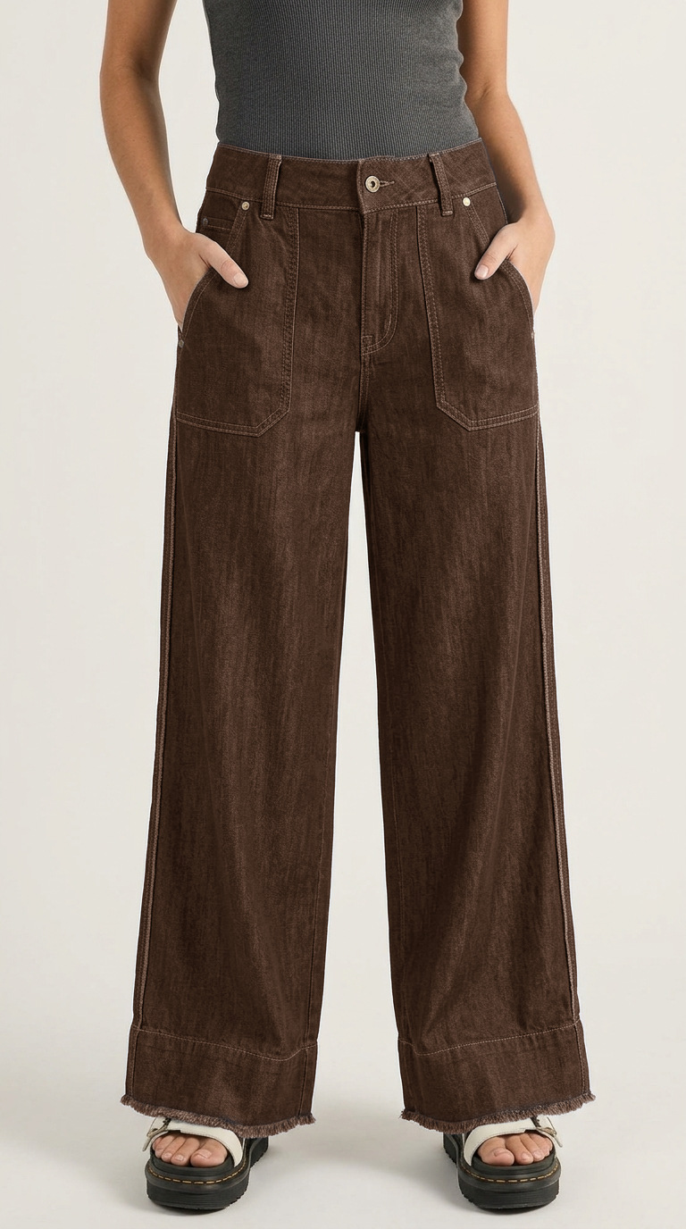 Women's Straight-Leg Washed Denim Pants Casual Commuter