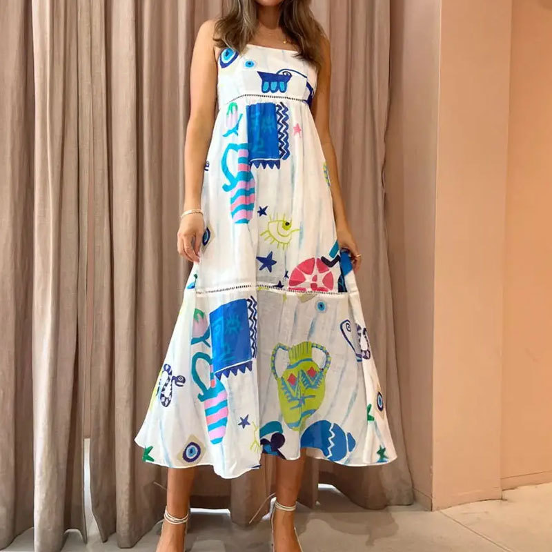 Women's Printed Sleeveless A-Line Maxi Dress