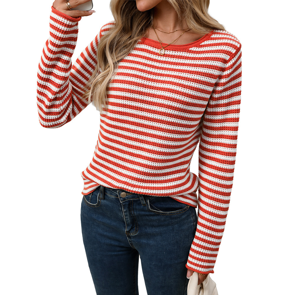 Striped Crewneck Pullover Sweater Casual Loose Fit