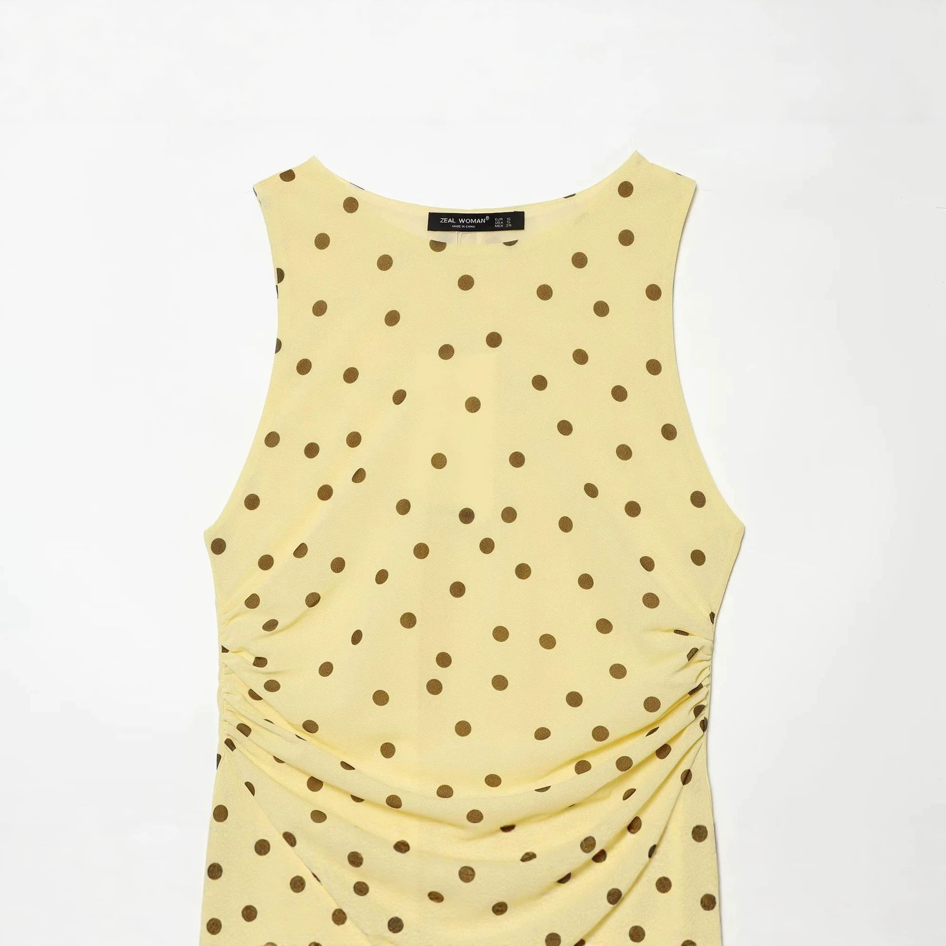 Women's Sleeveless Off-Shoulder Polka Dot Bodycon Midi Dress