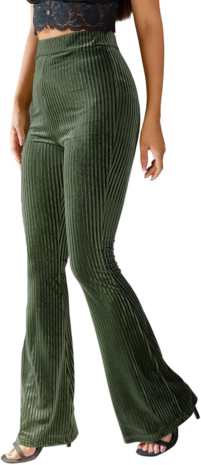 Women's High-Waist Velvet Ribbed Flare Pants