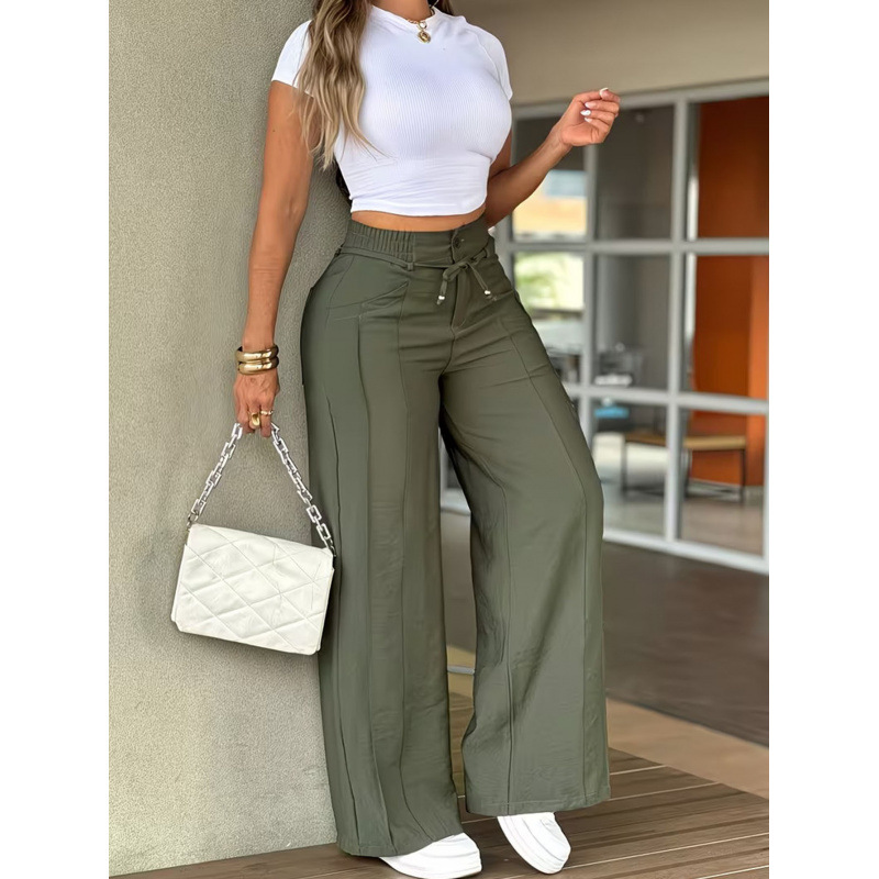 Women's Casual Straight-Leg Drawstring Pants with Pintuck Detail