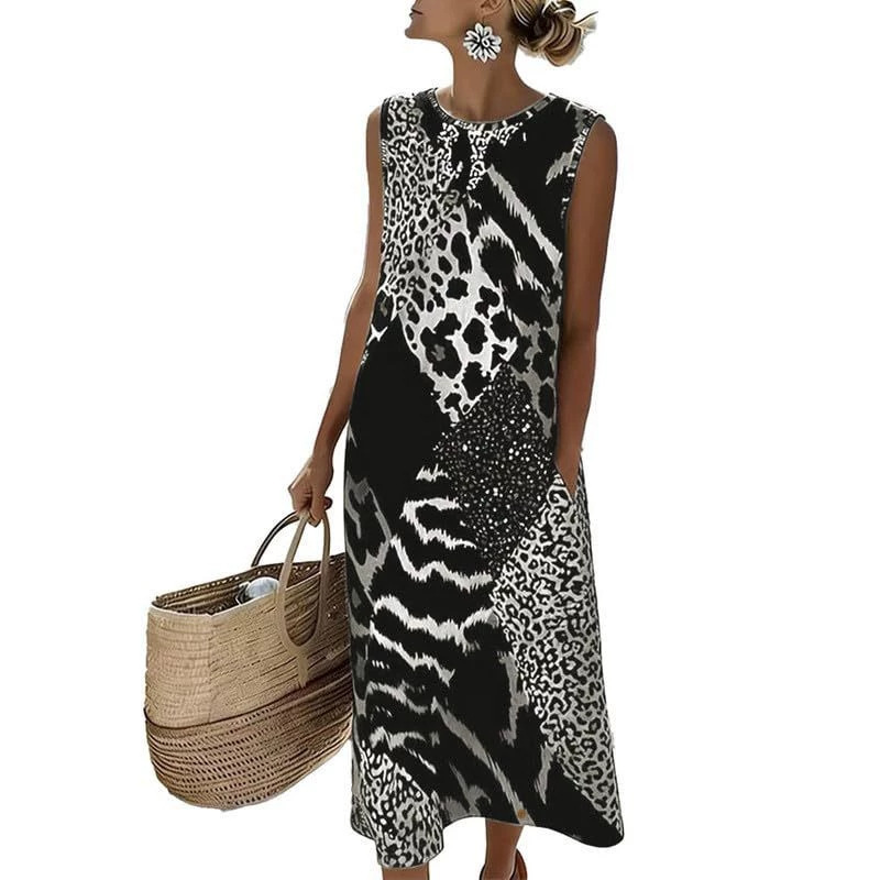 Women's Floral Leopard Print Ruched Midi Dress