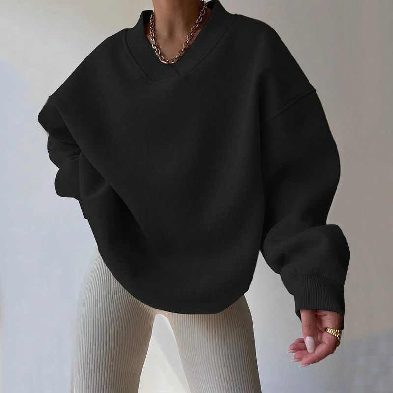 Women's Casual Solid Color Long Sleeve Crewneck Sweatshirt Loose Plus Size Pullover