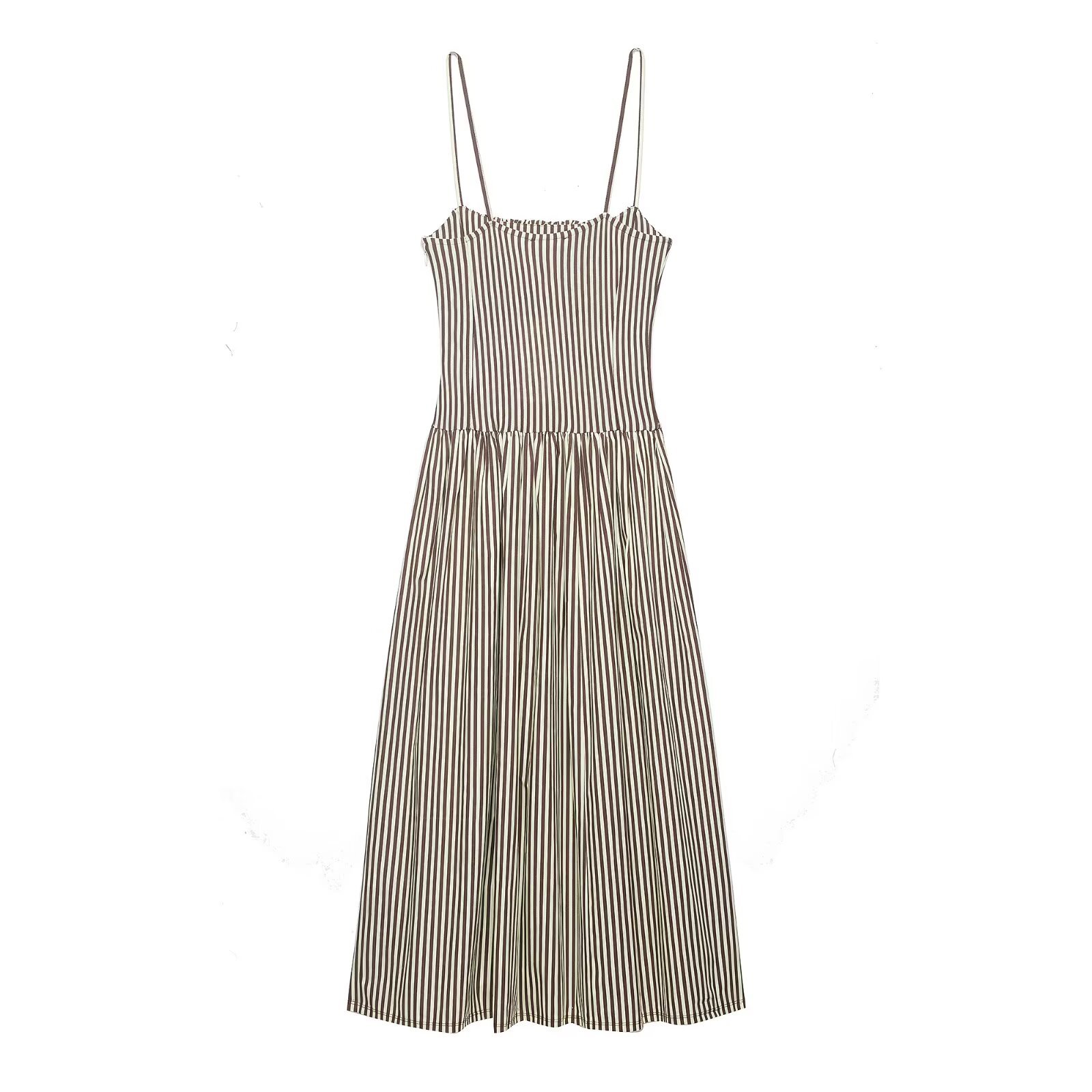 Striped Patchwork Midi Dress Sleeveless Lapel Collar