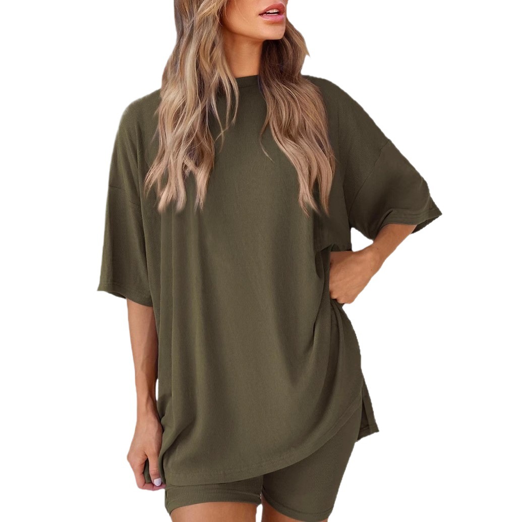 Women's Solid Color Loose Fit Pajama Set Casual Loungewear