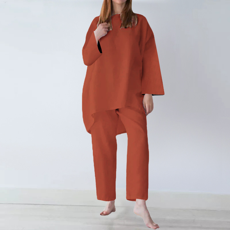 Women's Loose Casual Solid Color Cotton-Linen Two-Piece Set