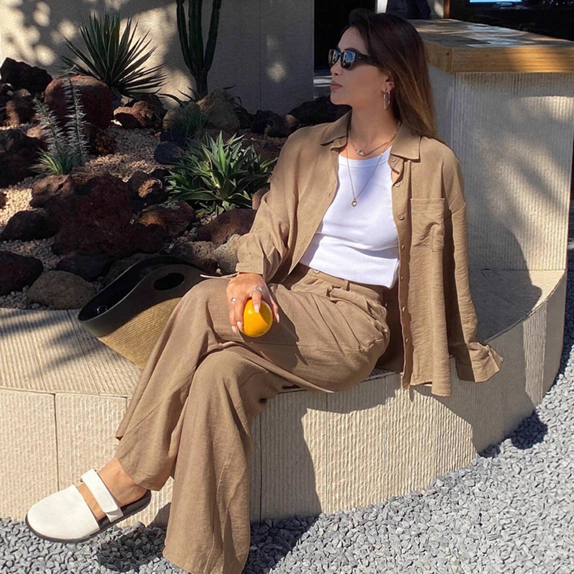 Women's Button-Down Loose Casual Two-Piece Pant Set